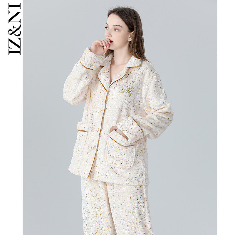 IIZZINI pyjamas woman winter long sleeve coral suede bronzed minimalist fashion long pants sweet and beautiful home suit suit