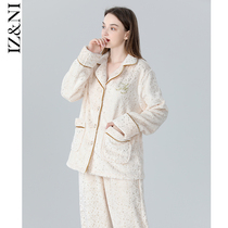 IIZZINI 2021 pyjamas woman winter long sleeve coral suede bronzed minimalist fashion long pants sweet and beautiful home suit suit