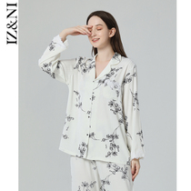 IIZZINI 2022 Home Suits Women Spring Autumn Long Sleeves Ice Silk National Wind Van Ceiling Luxury Pants Sleeping Suit Suit