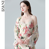 IIZZINI original 2022 sleeping robe womens spring and summer thin cotton Chinese wind harnesses 2 pieces of luxurious bath robes