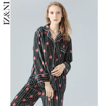 IIZZINI home clothes women Autumn Winter long sleeve gold velvet strawberry stripe print sweet pajamas set