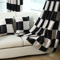 Finished black and white grid shading balcony curtain cloth