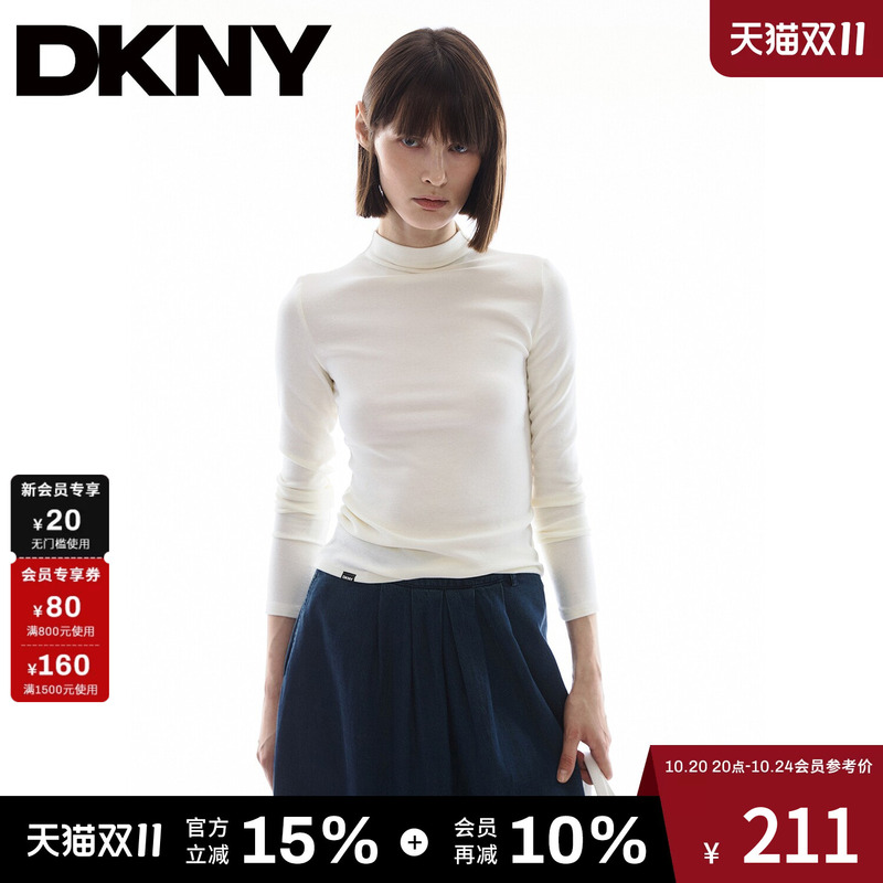 [Contains Wool] Dkny American-Style Half-High Collar Long-Sleeved T-Shirt for Women, Autumn Inner Layering Shirt Top t