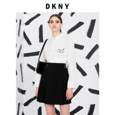 женская рубашка dkny2021秋季新款白色纯棉宽松中长款大链条装饰宽松衬衫女式上衣