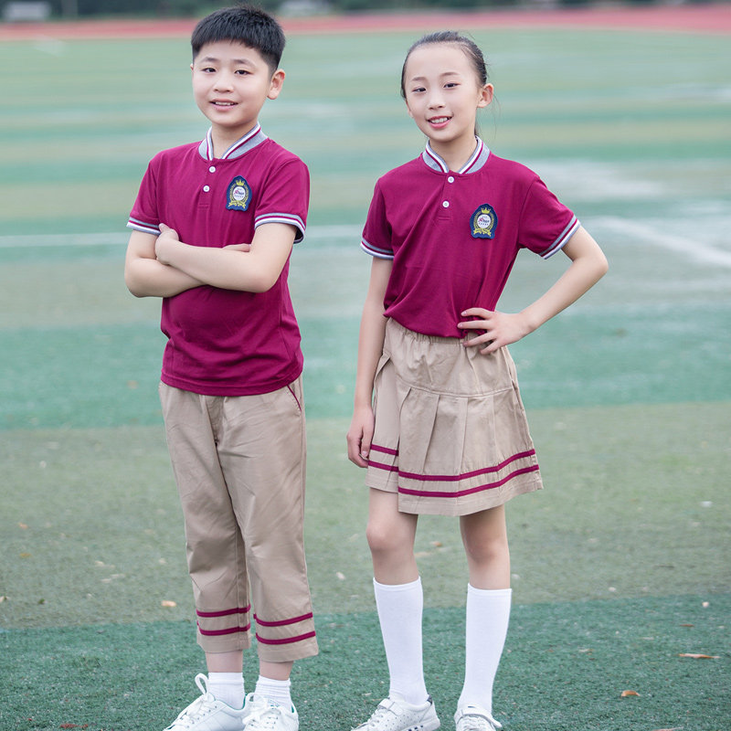 Primary school students classic summer short-sleeved trousers suit British men's and women's sports and leisure men's pants and women's skirt