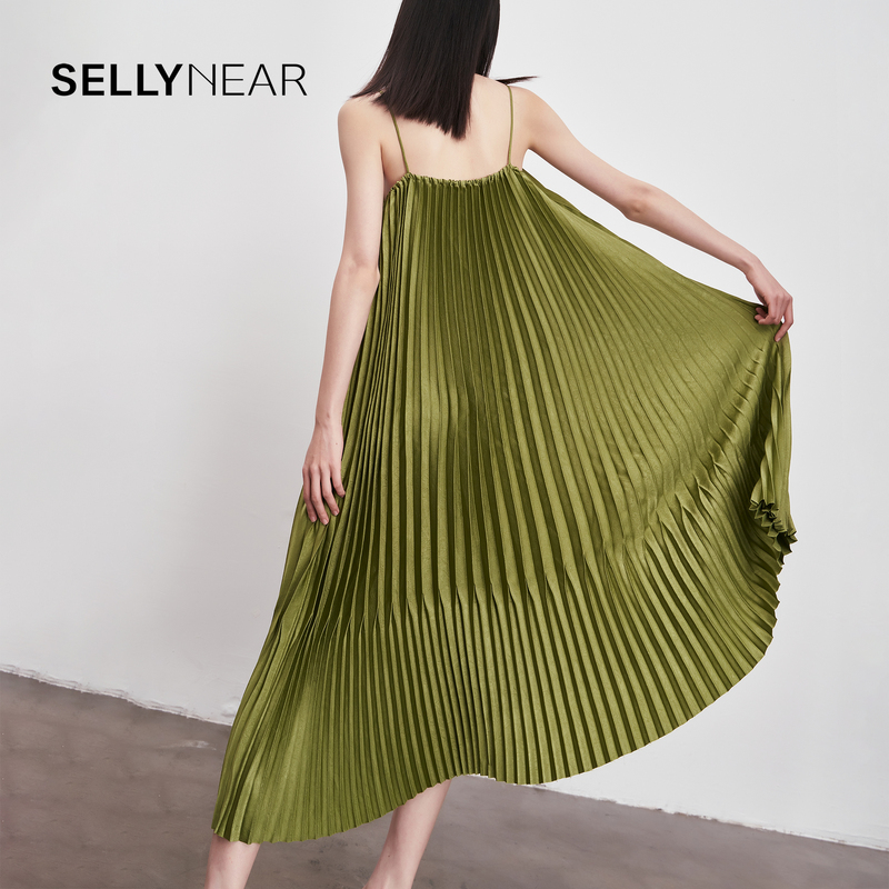 Sellynear Maternity Summer Dress, Fashionable Loose-Fitting French Elegant Mid-Length Pleated Skirt That Covers the Belly during Pregnancy