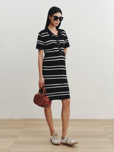 Sellynear Maternity Dress for Summer Wear 2026 New Fashion Striped Color-Blocking Pregnancy Knitted Nursing Dress — 2