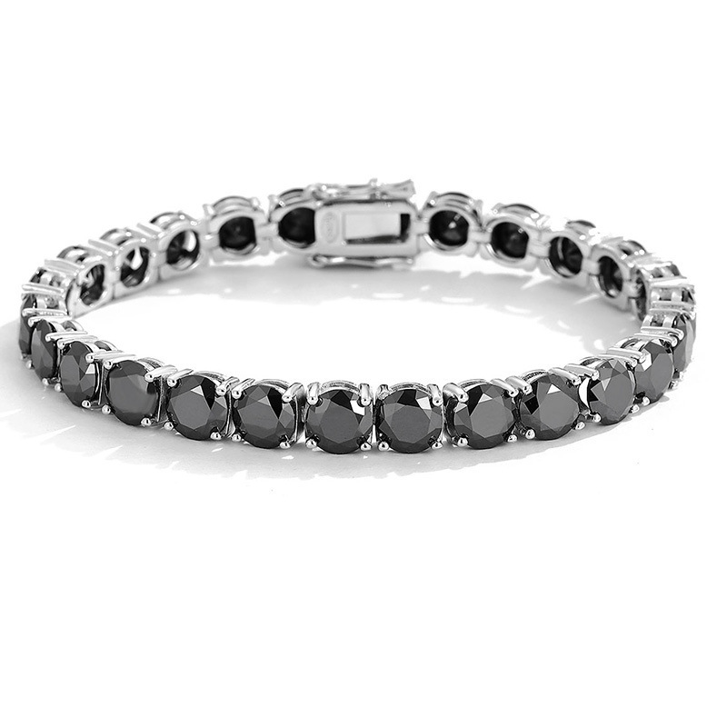 Authentic Black Moissanite Bracelet for Men, Full of Diamonds, S925 Sterling Silver, Light Luxury, Simple Tennis Chain, with Certificate