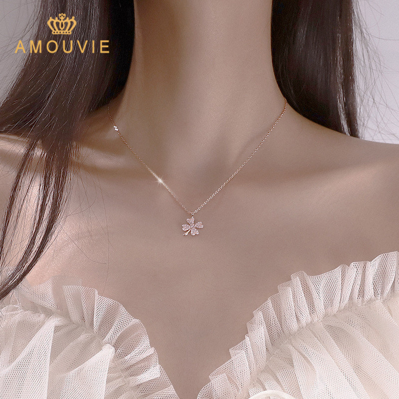 AMOUVIE 4 - leaf PT950 Platinum Necklace girl luxury high - level design feeling gift to give girlfriend