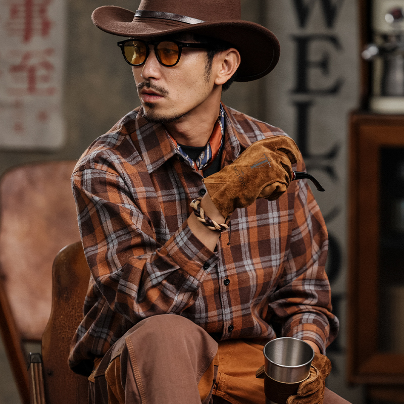 American Classic Retro Plaid Shirt for Men, Yuppie Trendy Brand, Autumn and Winter British Style Loose Casual Long-Sleeved Shirt Jacket