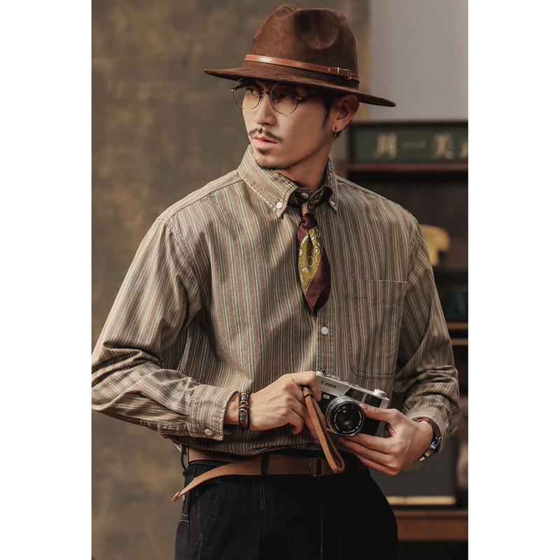 Yuppie Retro Relaxed Casual Striped Shirt Men's Autumn Loose American Style Pure Cotton Long-Sleeved Shirt Men Yuppie Retro Relaxed Casual Striped Shirt Men's Autumn Loose American Style Pure Cotton Long-Sleeved Shirt Men