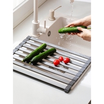 FaSoLa sink drain rack multifunctional foldable kitchen dish roller shutter storage rack silicone bowl rack