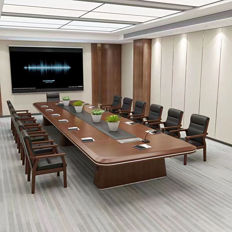 Conference Table Long Table Paint Solid Wood Leather Office Large Paint Multi-Person Training Table and Chair Combination Long Strip Negotiation Table
