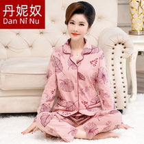 Middle-aged middle-aged mother pajamas womens cotton long-sleeved spring and autumn plus size autumn and winter elderly home wear suit