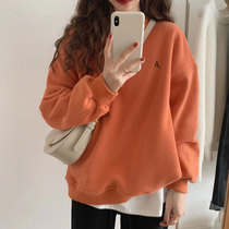 Pretty girl 2022 early autumn new womens clothing Korean version loose high-end orange thin section design sense of niche self