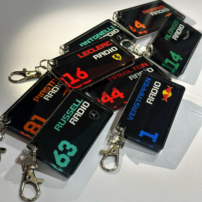 F1 Merchandise Radio Double-Sided Acrylic Chamfered Keychain Set, Size 7Cm*4Cm
