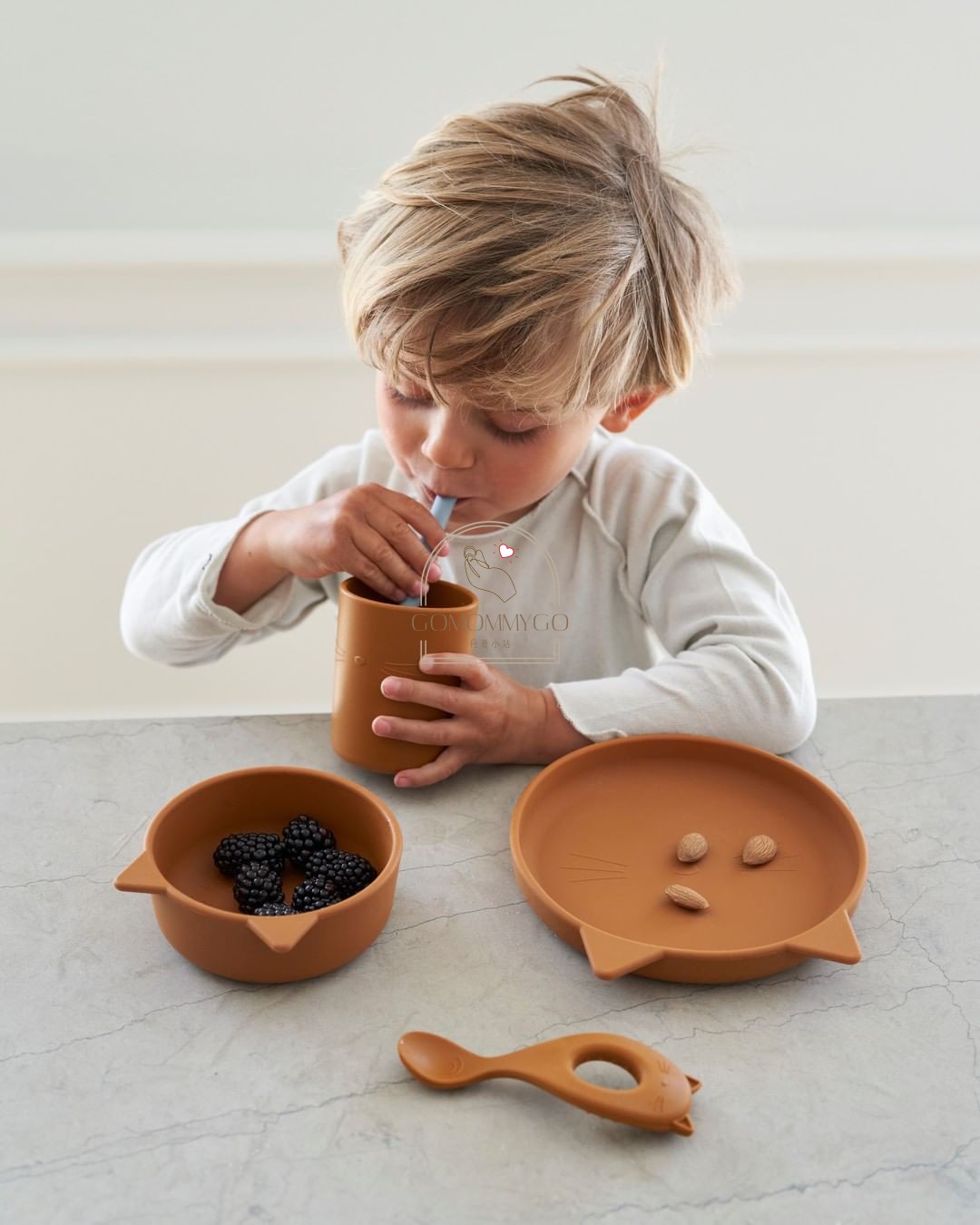 Danish Liewood children's baby plate cute silicone anti-fall baby food supplement bowl spoon cup tableware set