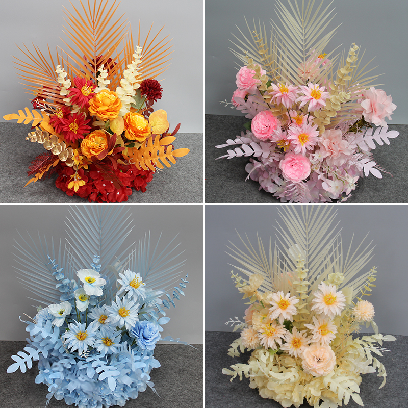 Wedding Celebration road leading flower emulation flower table pendulum flower pot flower wedding stage T placement Yingbin area Decorative Finished Floral-Taobao