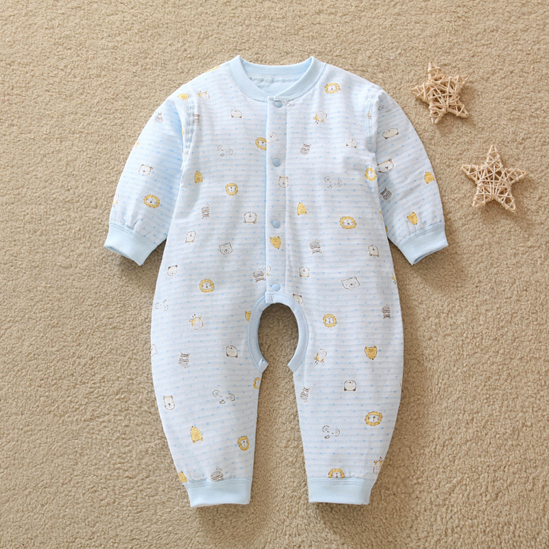 Baby Warm Open-Crotch Romper for Autumn and Winter, Thin Quilted Open-Crotch Long-Sleeve Crawling Suit for Boys and Girls, Newborn One-Piece Clothing