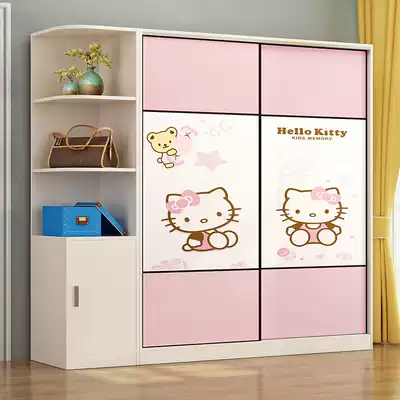 Solid wood wardrobe sliding door Simple modern economical assembly plate simple sliding door wardrobe Children's wardrobe