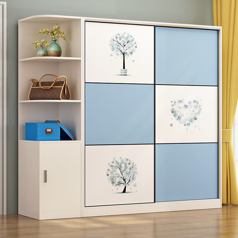 Solid wood sliding door wardrobe Sliding door panel cabinet Modern simple economical household bedroom large wardrobe assembly