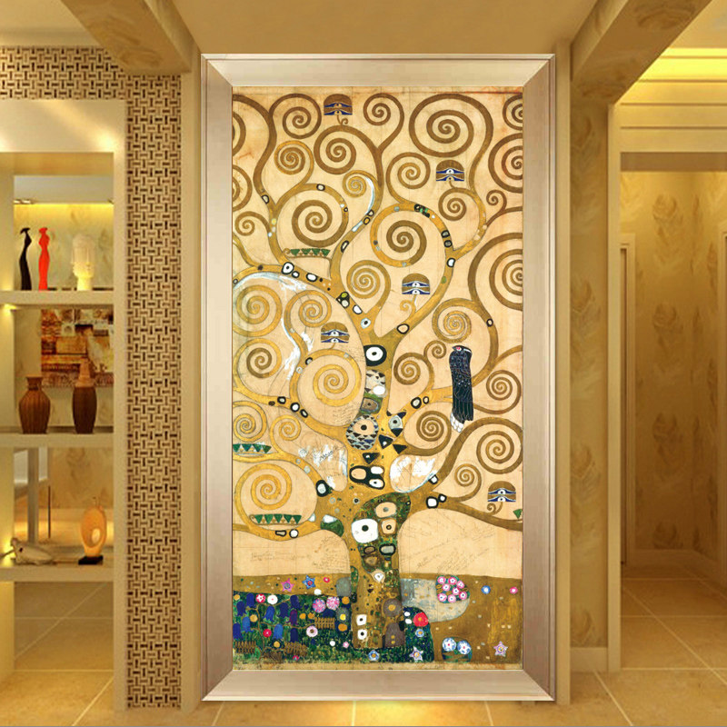 Crimte Oil Painting Cross embroidered gold rocking money Tree Living room Line embroidered with new vertical version Xuan Guan Lives Tree Hair Treasure Tree