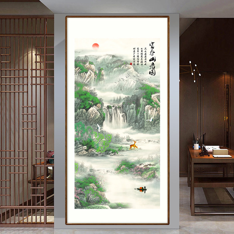 Green Chinese Painting Cross Stitch New Chinese Style Fuchun Mountain Dwelling Map Line Embroidery 2022 Line Embroidery Entrance Living Room Landscape Painting