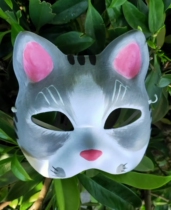 Gray cat hand-painted paper mache mask Halloween DIY Peking Opera facial makeup for adults and children hand-painted kindergarten painting