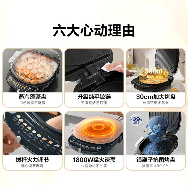 Supor Electric Griddle for Home Use, Double-Sided Heating, Detachable and Washable, 2024 New Model, Enlarged and Deepened Electric Frying Pan, Official Genuine Product