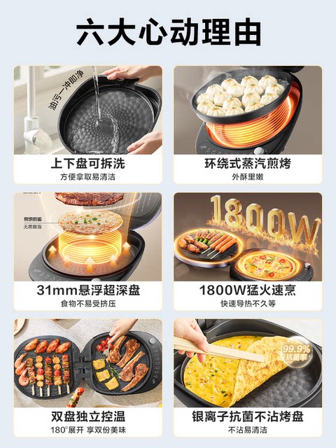 Supor Electric Griddle for Home Use, Double-Sided Heating, Detachable and Washable, Pancake and Crepe Maker, Integrated, Deepened and Enlarged, 2025 New Model
