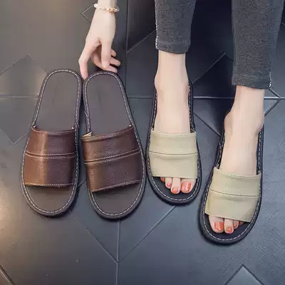 Cowhide sandals shoes home men's indoor non-slip soft bottom home leather comfortable odor and breathable women's summer