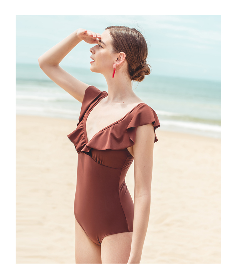 Yizi EZI áo tắm lá sen nữ ngực nhỏ thu thập retro bìa tay áo tắm nữ Xiêm tam giác áo tắm ins áo tắm - Bộ đồ bơi One Piece đồ bơi một mảnh