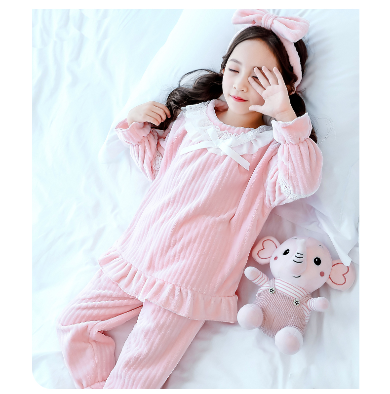 Cô gái flannel đồ ngủ mùa xuân và mùa đông bé cậu bé lớn con dày Coral Princess tracksuit cô gái trẻ đồ bơi bé trai