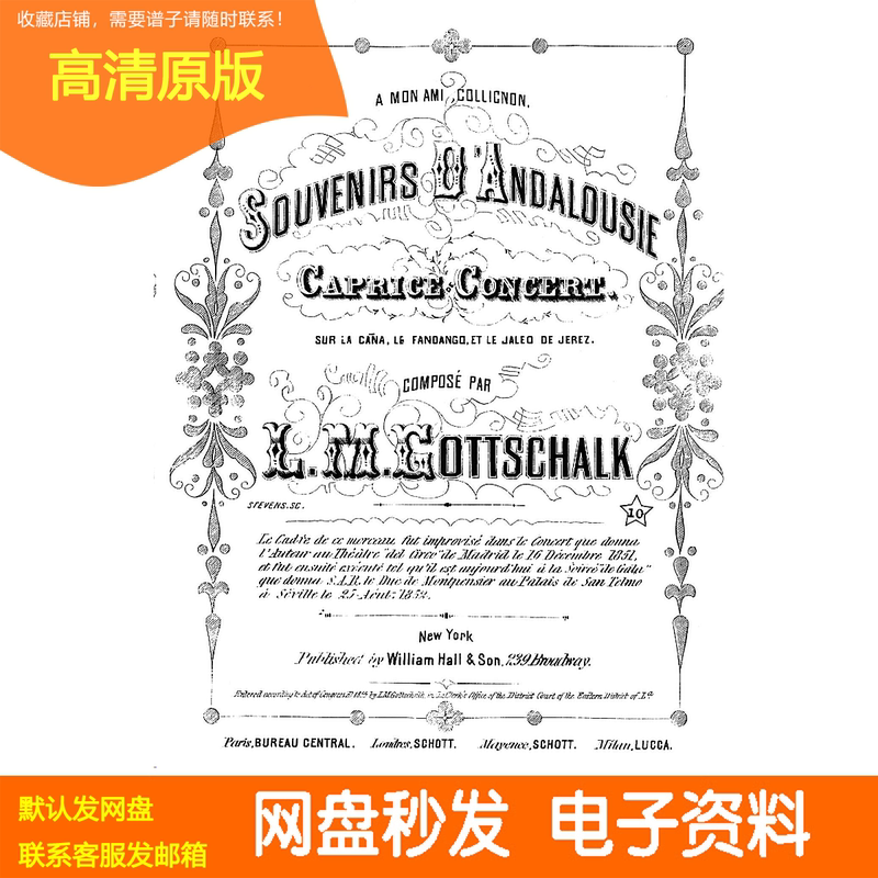 Souvenirs Gotzschalk Memories of Andalusia Op22 Original Piano Score