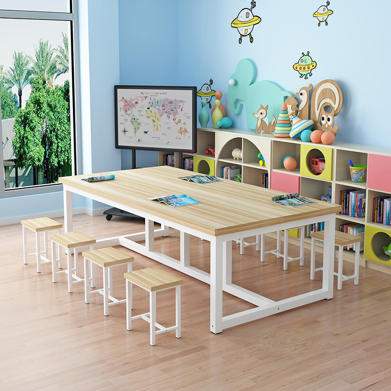 Educational institutions training tables and chairs children building blocks table wooden student cram school large table learning hosting tables and chairs