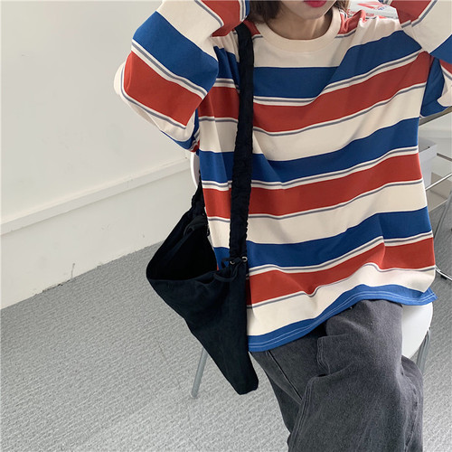 Sweater women's Korean 2020 spring and autumn stripe thin 75% polyester 25% cotton