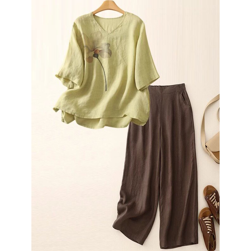 European Casual Fashion Cotton and Linen Suit for Women 2026 New Summer Retro Ethnic Style Linen Top Two-Piece Set European Casual Fashion Cotton and Linen Suit for Women 2026 New Summer Retro Ethnic Style Linen Top Two-Piece Set