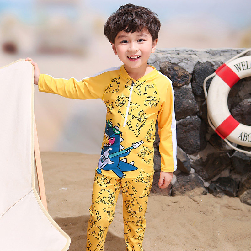 Children's bathing suit boy Two style 2022 Summer new teenagers CUHK boy long sleeve sunscreen bathing suit