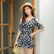 Swimsuit Womens Conservative One-piece Dress Belly Skinny Flat Angle Sleeve hipster Korean Hot Spring Girl Swimsuit