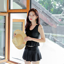 Swimsuit female Conservative split skirt style flat corner belly thin gathering student hipster size hot spring 2021 New
