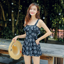 Swimsuit female conservative one-piece skirt flat corner belly thin chest gathering sexy Korean hot spring student hipster