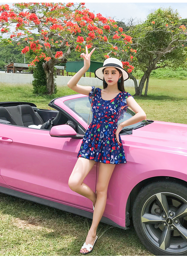 Áo tắm nữ liền thân bảo thủ kiểu váy phẳng góc che bụng đã mỏng tụ tập cỡ lớn Hàn Quốc nước hoa nhỏ tắm nước nóng mùa xuân - Bộ đồ bơi One Piece đồ bơi nữ liền thân dài tay