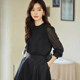 Fengdi shear label spring new chiffon shirt for women simple and versatile thin round neck pullover long-sleeved top 1B15159
