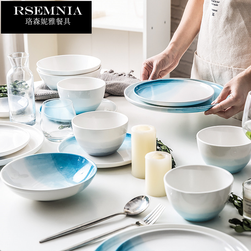 Rsemnia Creative Ceramic Ware Cutlery Home Dish Suit Good-looking Minima China Wind Bowls Chopstick Bowls Pan