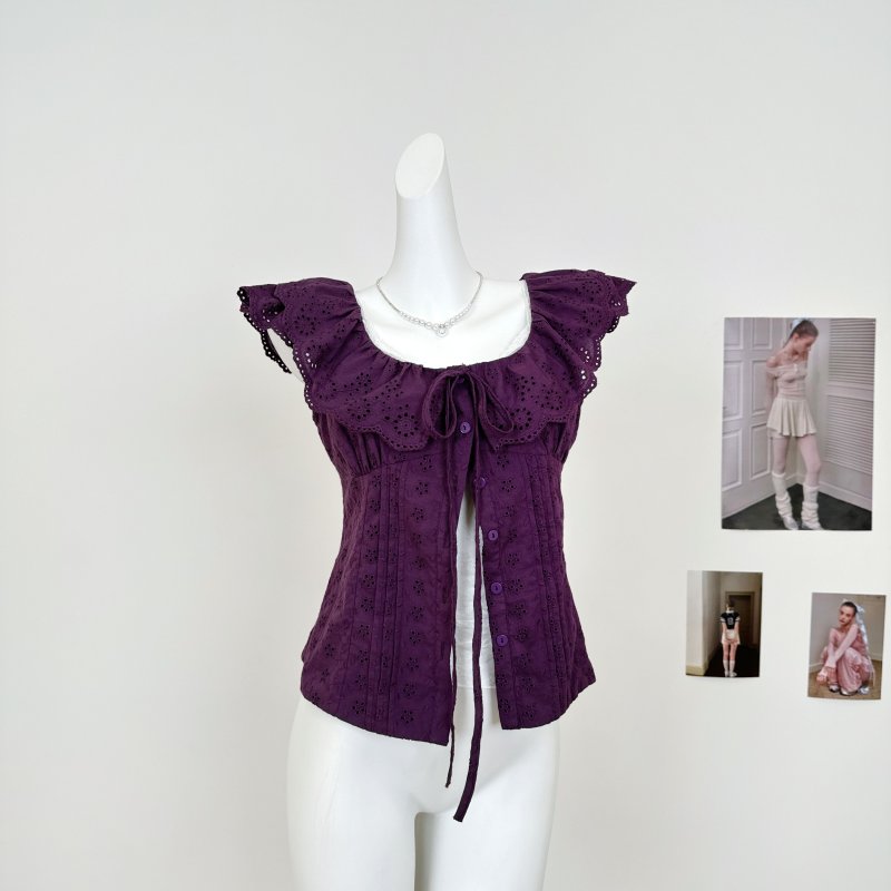 Athom Phantom of the Opera French-Style Ruffled Vintage Slim-Fit Summer Shirt with a Stylish Design and Camisole Top