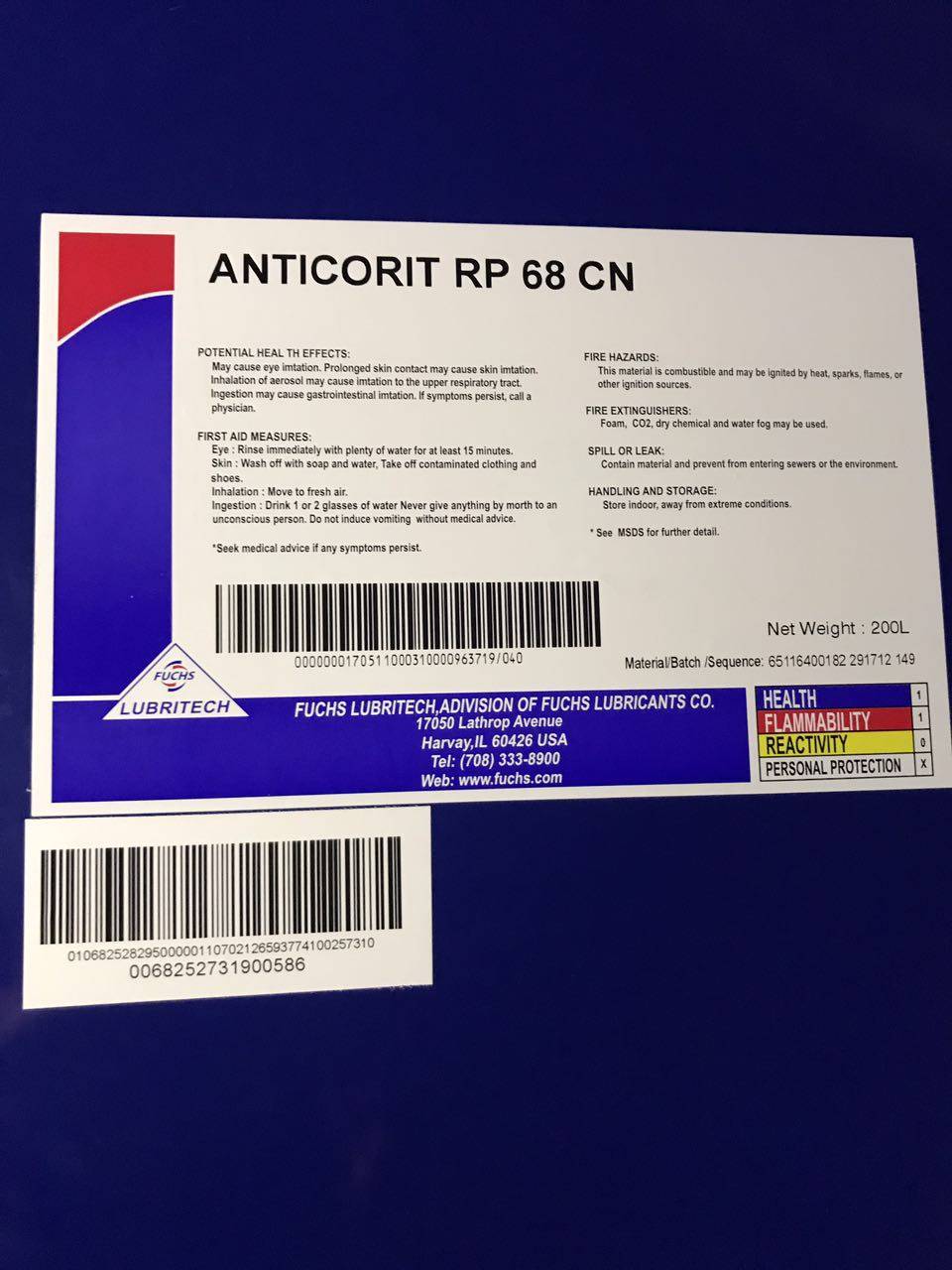 FUCHS ANTICORIT RP 68CN Rust Oil FUCHS ANTICORIT RP 68 CN Rust Inhibitor 200L