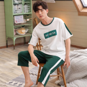 Summer mens pajama ngắn tay quần short bông bộ xuân hè quần bảy điểm mỏng boy bông quần áo nhà mùa xuân.