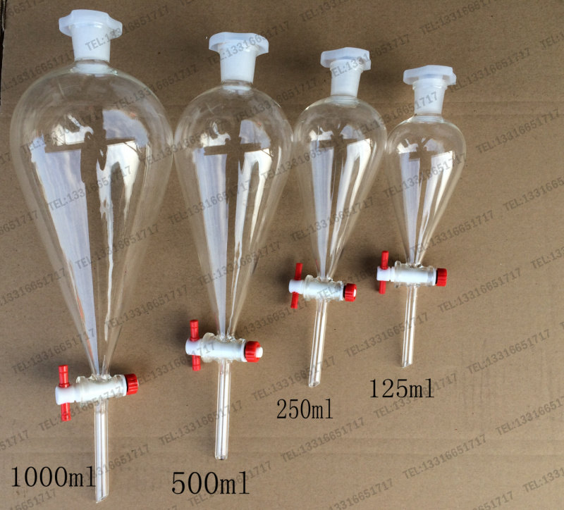 1000ml/F4 PTFE 聚四氟(阀门） 梨形分液漏斗 油水分离加厚出口型