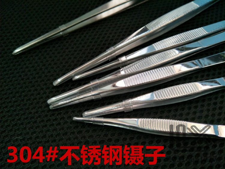 20cm 304# 不锈钢镊子 精密敷料镊子 圆头带齿防滑镊子 耐腐蚀