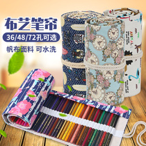 Handmade canvas pen curtain creative pattern 36 48 72 holes optional color pencil brush storage roll pen bag